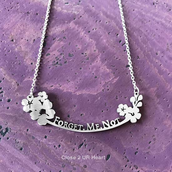 FAIRE - Close 2 UR Heart Fashion Jewelry Forget Me Nots Wild Bird Necklaces Stainless Steel Bar Pendant Made in the USA