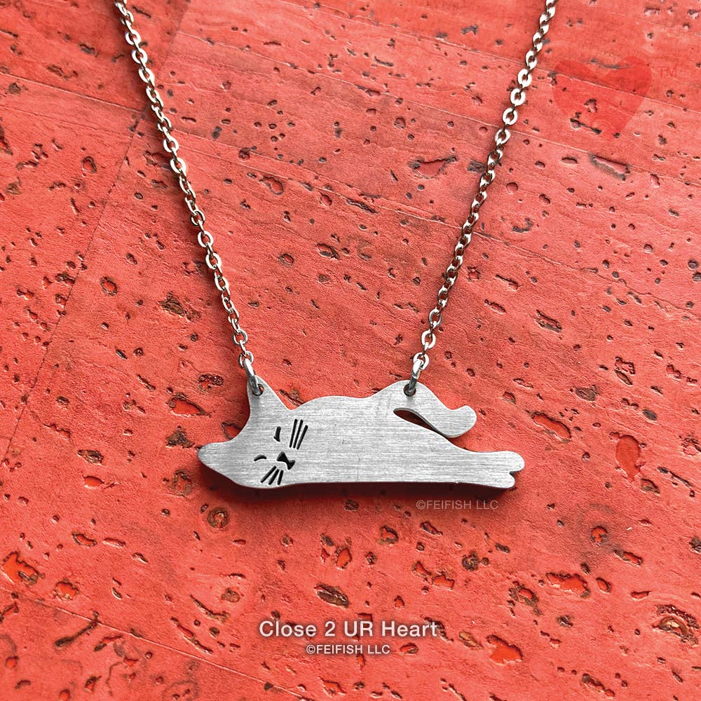 FAIRE - Close 2 UR Heart Fashion Jewelry Sleepy Cat Stainless Steel Necklace