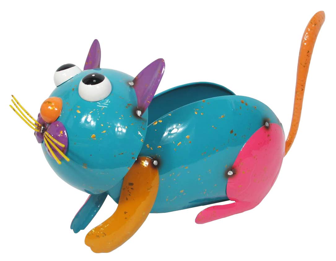 FAIRE - Continental Art Center Cat Metal Art Planter Cat Planter Colorful Enameled Metal