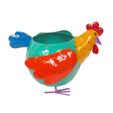 Mini-Chicken Planter Colorful Metal Art