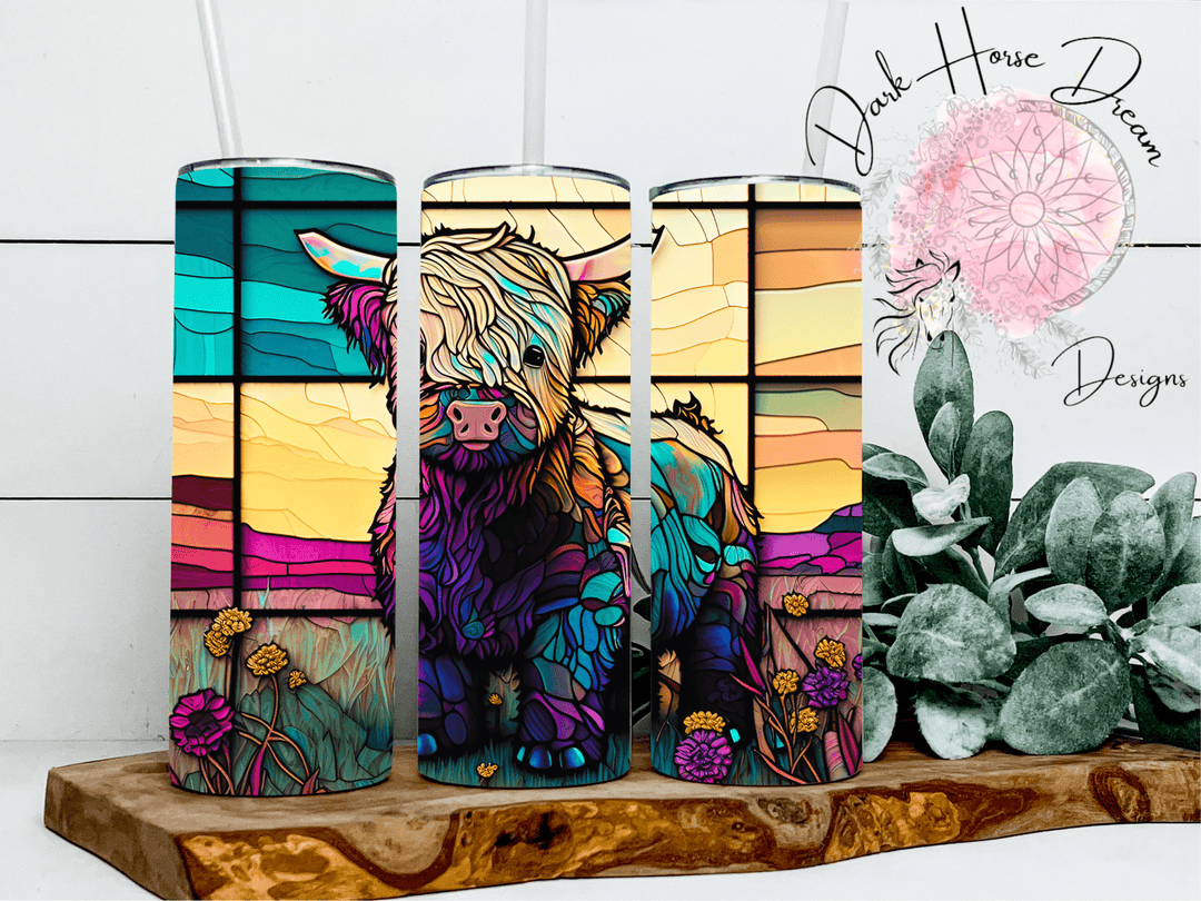 Faire: Dark Horse Dream Designs LLC Highland Cow Tumbler Colorful Stained Glass Look