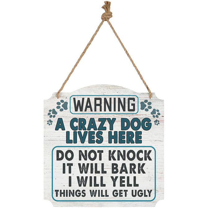 FAIRE - Gift & Garden by Carson Novelty Signs "Crazy Dog Lives Here" Funny Metal Art Door Decor*