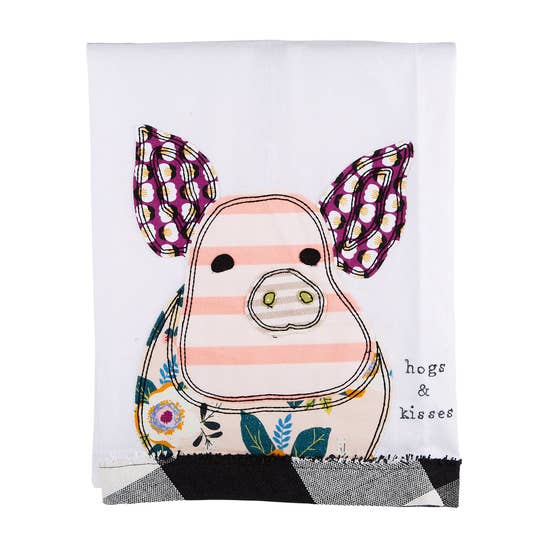 FAIRE - Glory Haus Decor Towel Hogs and Kisses Pillow and Tea Towel-USA Designed