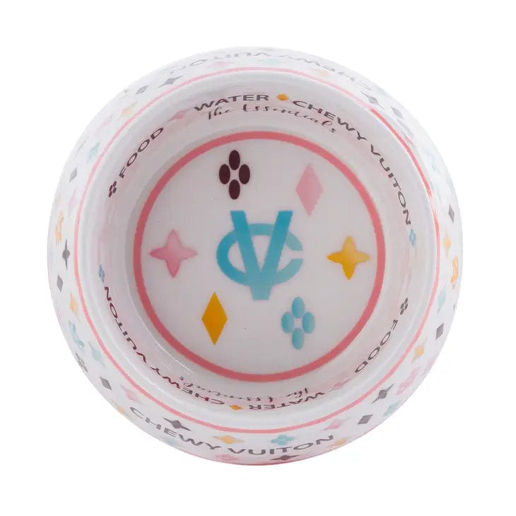 FAIRE - Haute Diggity Dog Pet Products Bowl / White / Med Chewy Vuiton Bowls & Placemat Set Classic Checker or White with Pastels