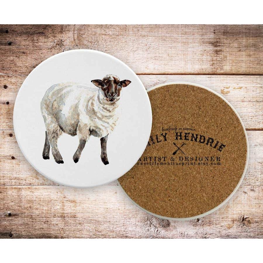 FAIRE - Meadowbrook Lane Kitchen Watercolor Farm Animals Ceramic Coaster Set-Pig, Cow, Hen, Goat