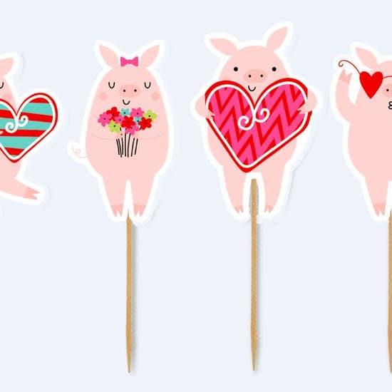 FAIRE - Party Partners Decor Pink Pig Iron On Patches, Stickers and Party Picks, Cutest, Happy Pink Pigs for Decoration!*
