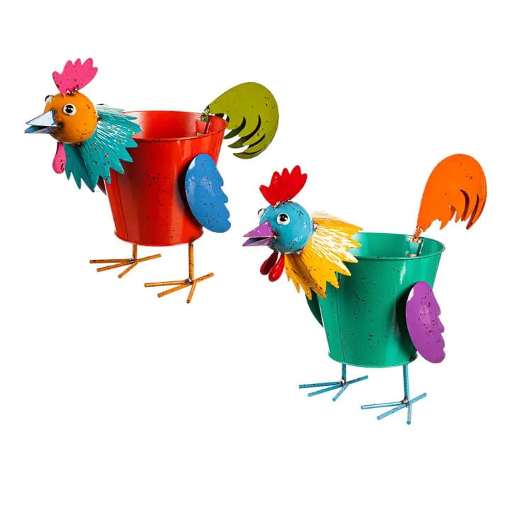 Faire-Plow & Hearth Pig Rooster Planters Colorful Metal Pig or Rooster Planter 2 Asst