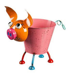 Faire-Plow & Hearth Pig Rooster Planters Pig-Pink Colorful Metal Pig or Rooster Planter 2 Asst