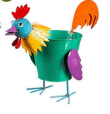 Faire-Plow & Hearth Pig Rooster Planters Rooster Chicken - Green Colorful Metal Pig or Rooster Planter 2 Asst