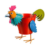 Faire-Plow & Hearth Pig Rooster Planters Rooster Chicken - Red Colorful Metal Pig or Rooster Planter 2 Asst
