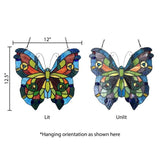 Faire: River of Goods Stained Glass Panels Blue or Colorful Butterfly Tiffany Style Stained Glass Window Hanging 12.5"