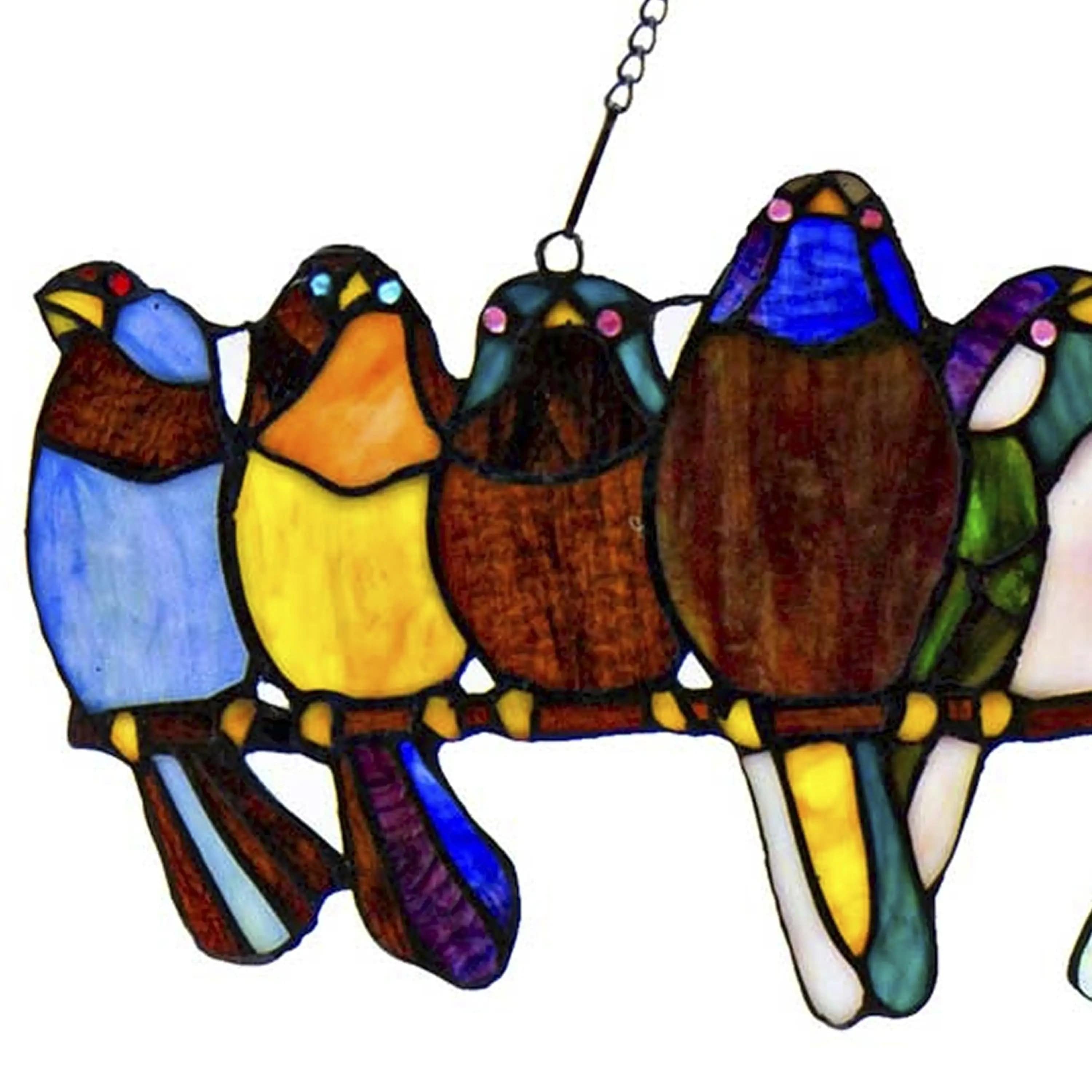 Faire: River of Goods Stained Glass Panels Multicolor Birds Stained Glass Window Panel