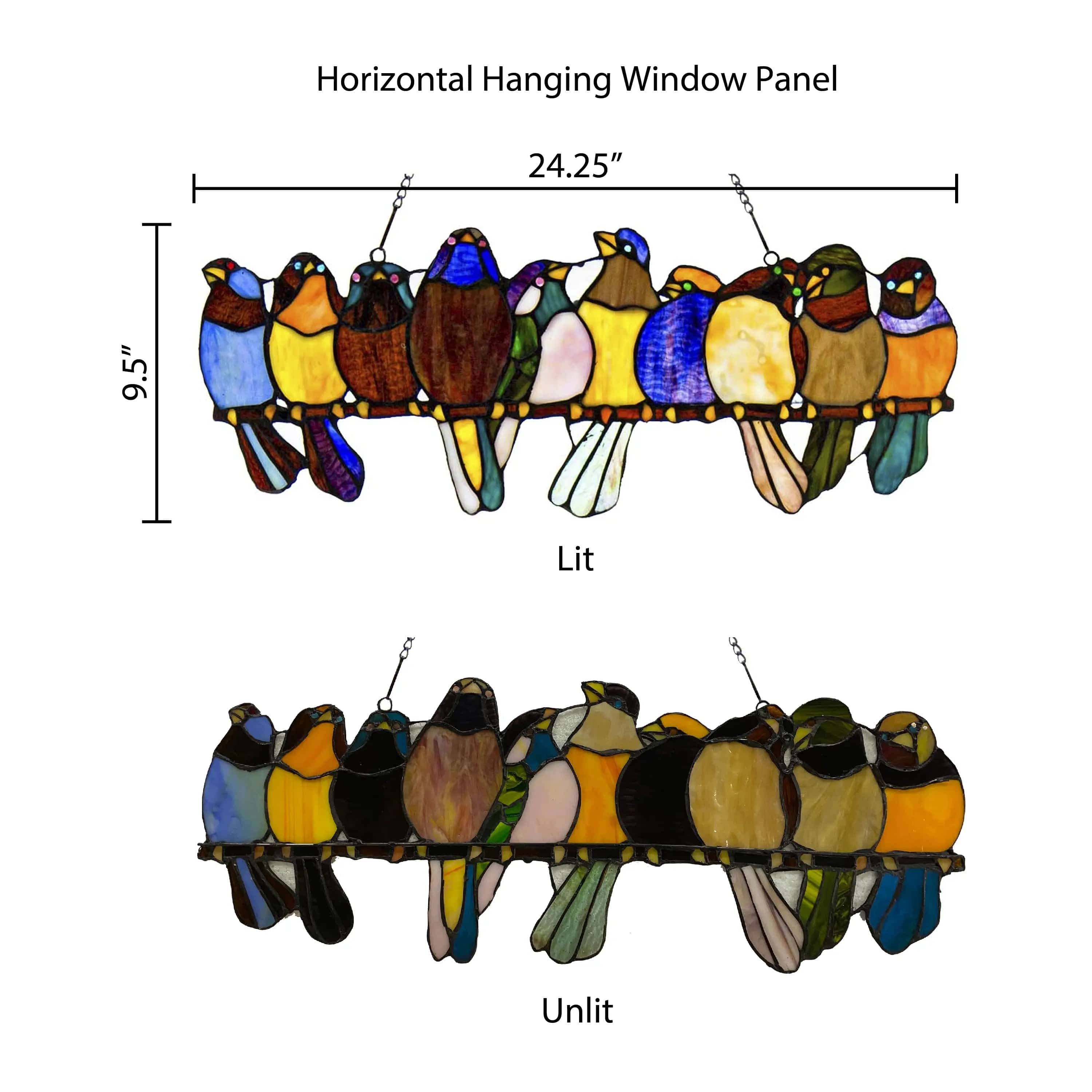 Faire: River of Goods Stained Glass Panels Multicolor Birds Stained Glass Window Panel