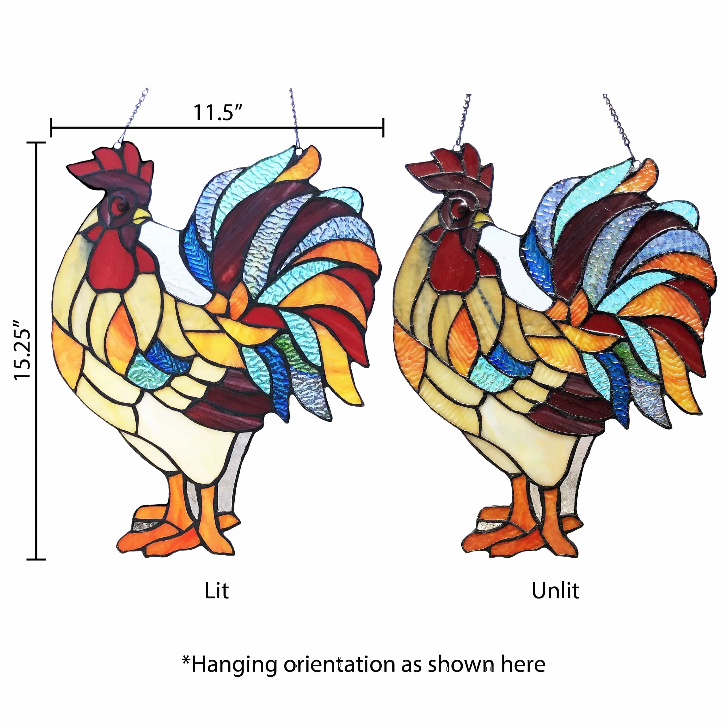faire-river of goods Stained Glass Panels Rooster Tiffany Style Colorful Chicken Stained Glass Lamp or Hanging Panel