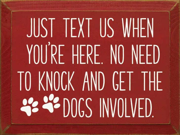 Faire: SAWDUST CITY Wooden Sign Red Sign:  Just text us when you're here. No need to knock...