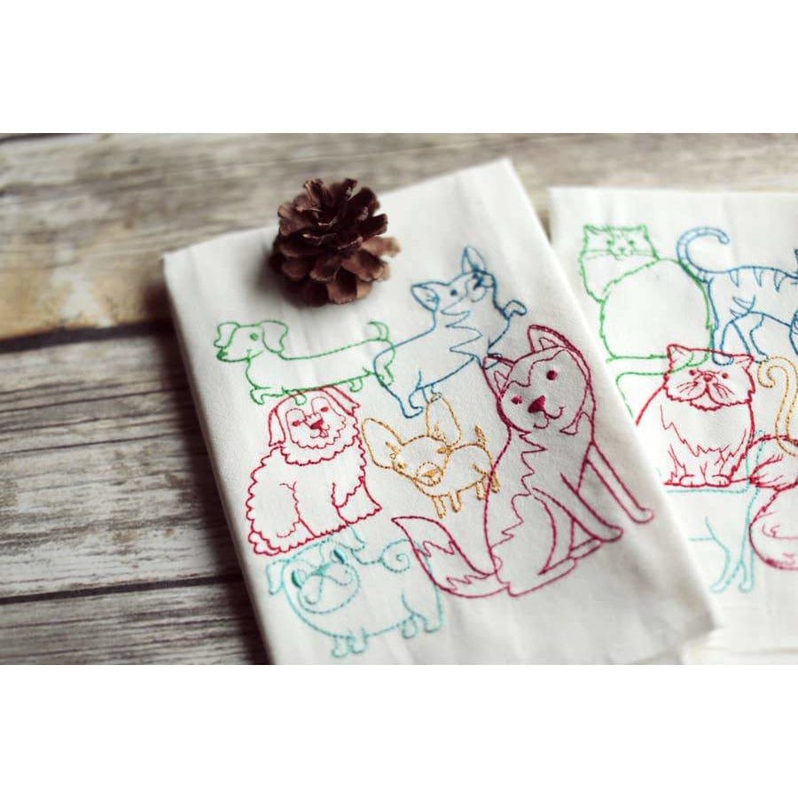 FAIRE - SewMuchMoreStore Kitchen Lots of Dogs or Cats Lint-free Heavyweight Embroidered Floursack Tea Towel Handmade