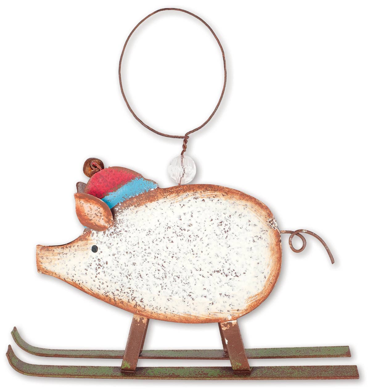 Faire: Sunset Vista Designs Holiday Ornaments Rustic Skiing Pig Ornament Metal Art