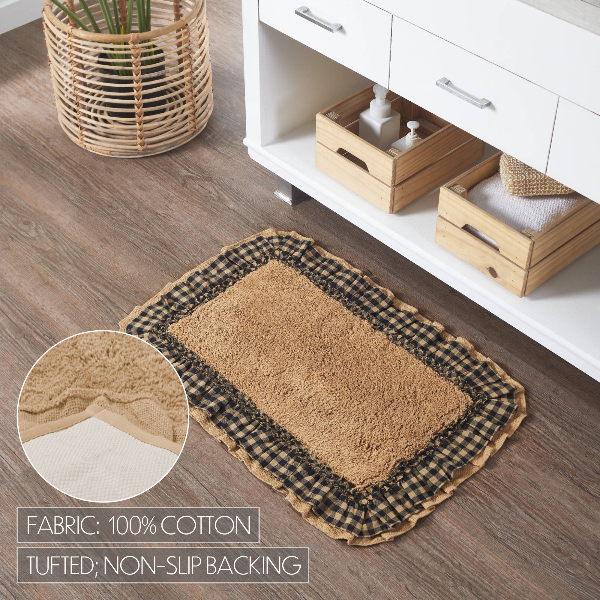 FAIRE - VHC Brands bath rug Burlap Natural w/ Black Check Bathmats Farmhouse Favorite!