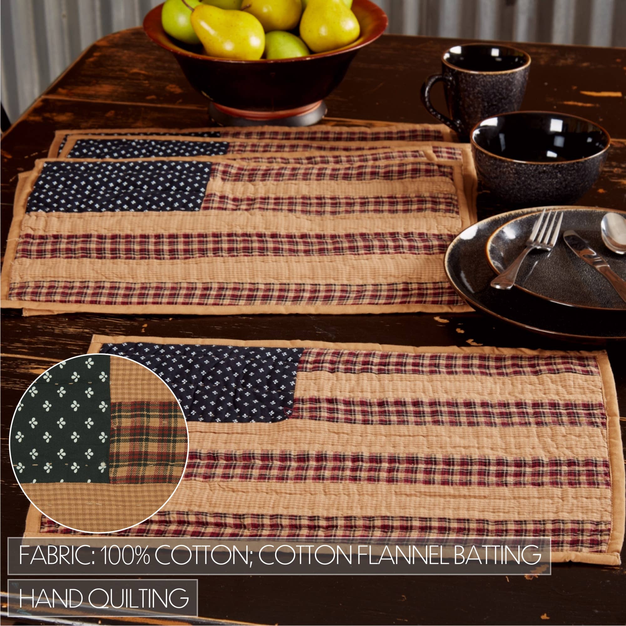 FAIRE - VHC Brands patriotic placemats set Patriotic Americana Patch Placemat Quilted Set of 6