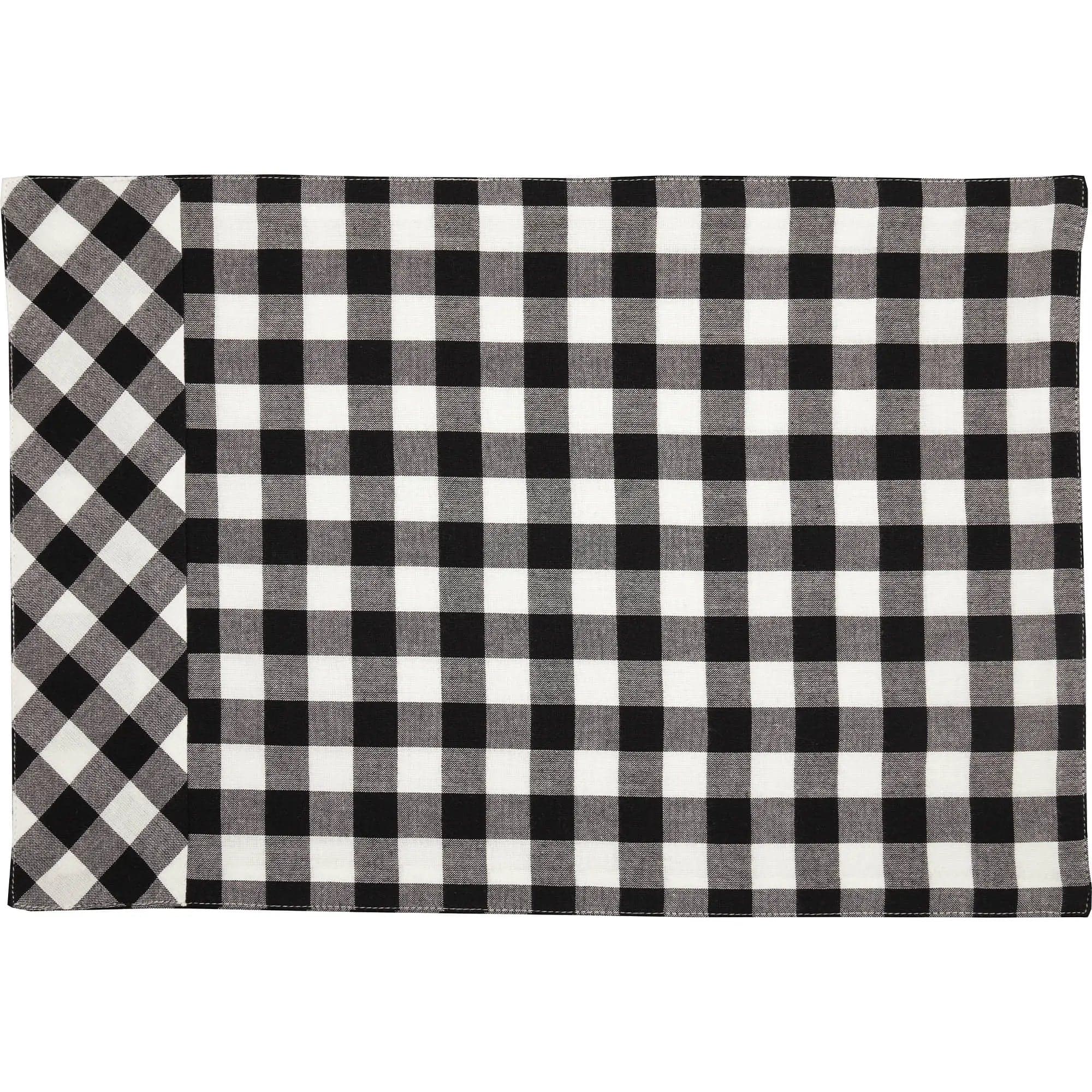 FAIRE - VHC Brands Table Runners Placemats Set of 4 Vintage Check Black and White Table Runners and Placemats