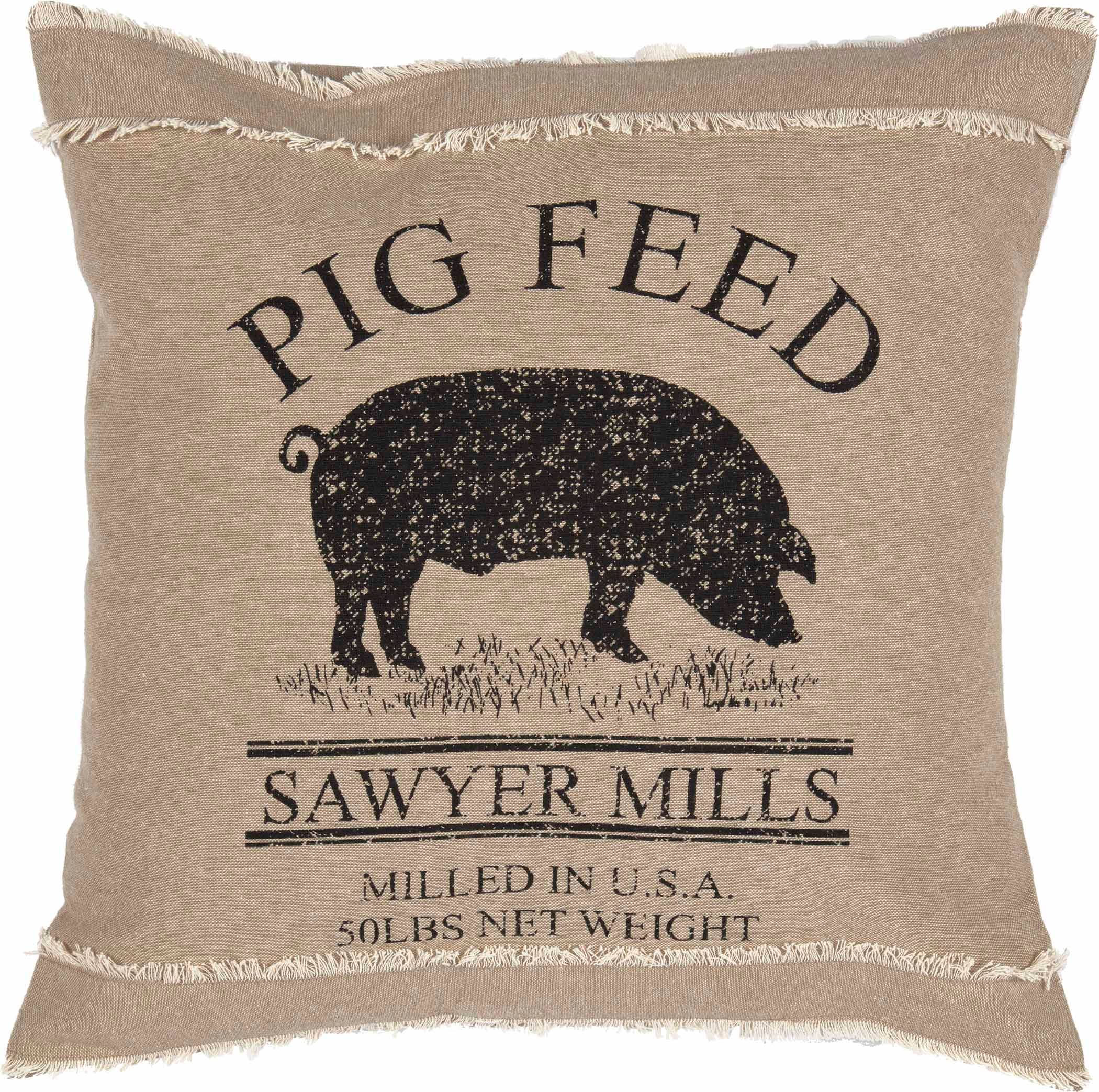 FAIRE - VHC Brands Throw Pillows Pig Pillow 18x18 Sawyer Mill Charcoal Natural