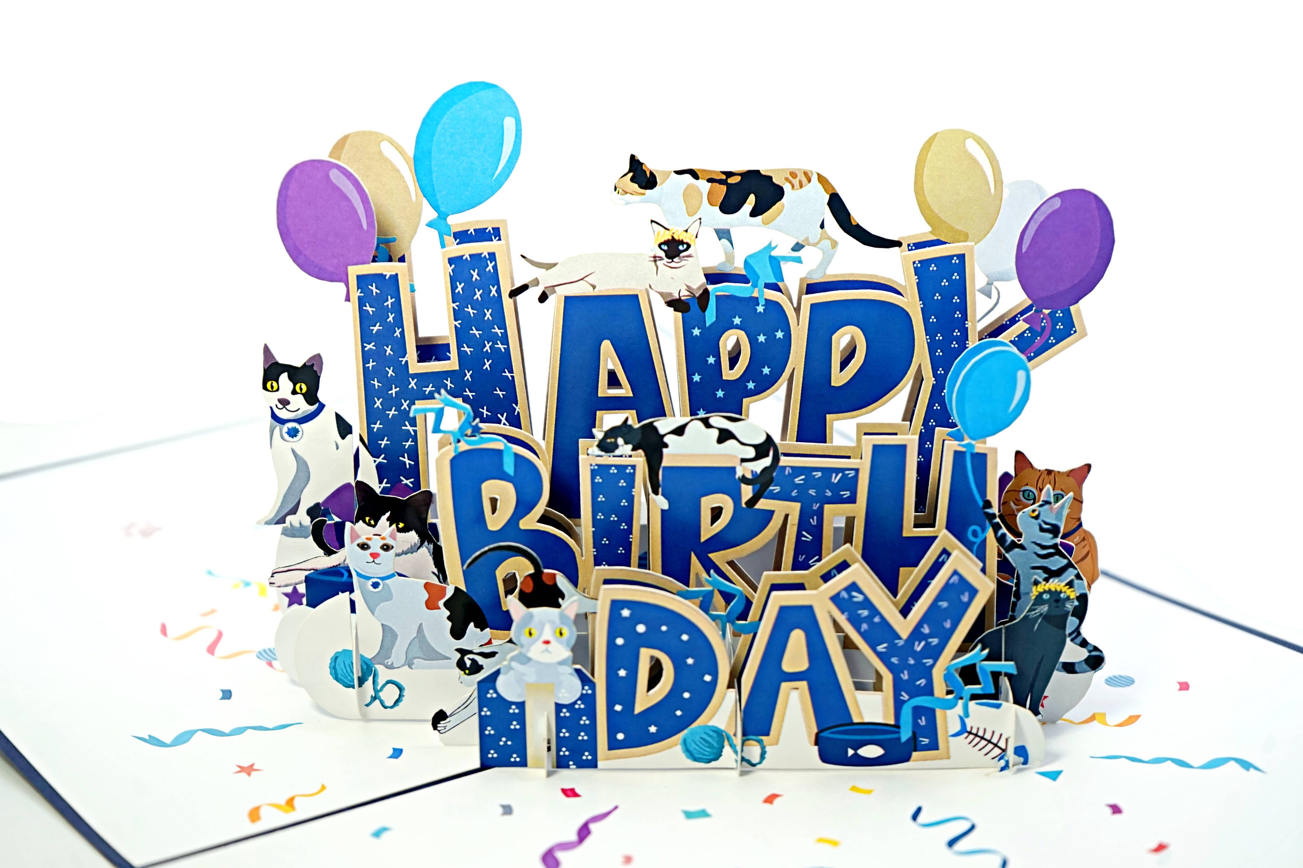 Faire-Wonder Paper Art 3d card Happy Birthday Cats Pop Up Card for Cat Lovers