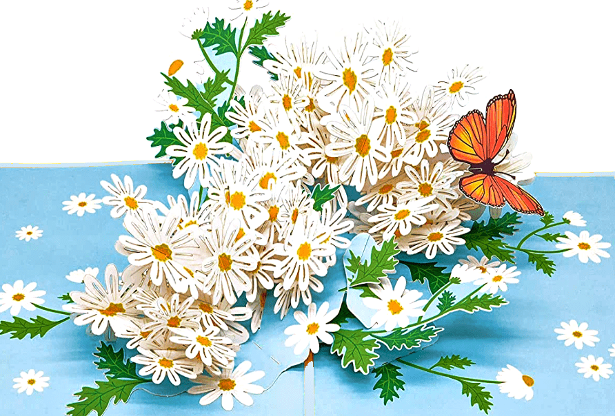 Faire-Wonder Paper Art 3d daisy monarch Monarch Butterfly and Daisies Flower 3D Pop-up Greeting Card