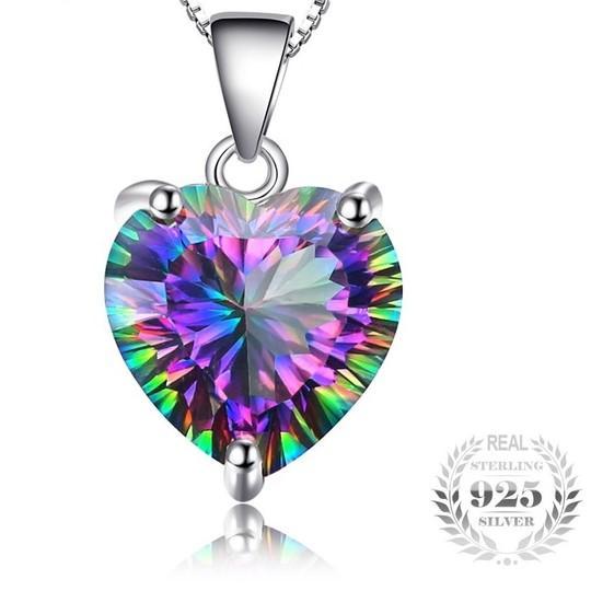Jewel Palace Jewelry SET-Fine Fashion 925 Silver Necklace Mystic Topaz Heart Necklace and Ring, Blaze of Brilliant Colors!