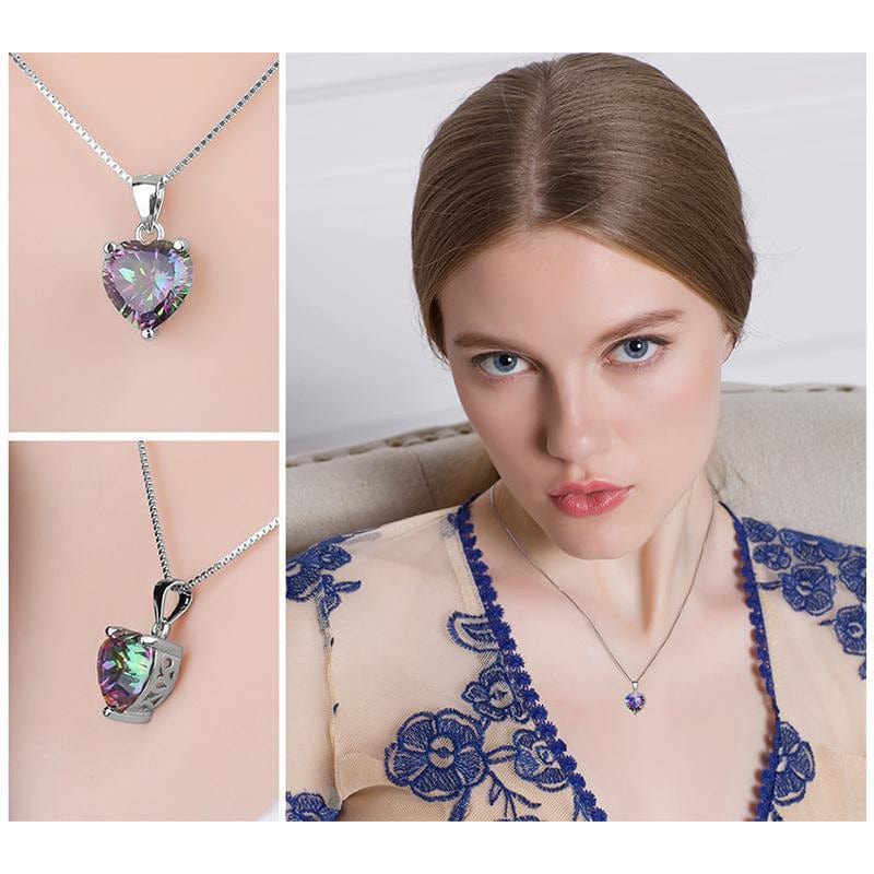 Jewel Palace Jewelry SET-Fine Fashion 925 Silver SET Mystic Topaz Heart Necklace and Ring, Blaze of Brilliant Colors!