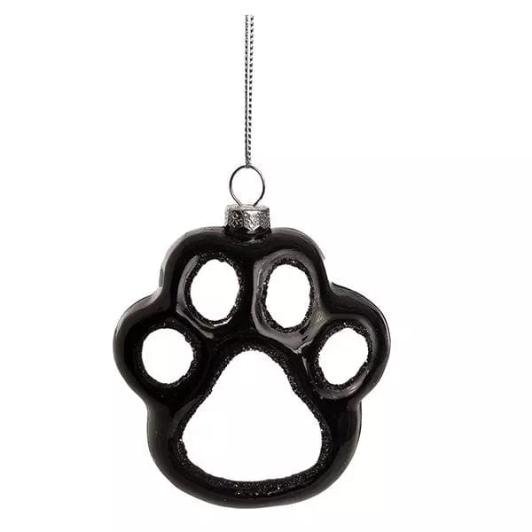 Kelli's Ornament Black Glass Paw Print Holiday Ornament