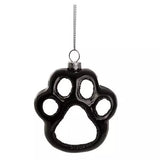 Kelli's Ornament Black Glass Paw Print Holiday Ornament