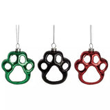 Glass Paw Print Holiday Ornament Red, Black or Green