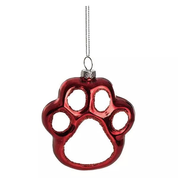 Kelli's Ornament Red Glass Paw Print Holiday Ornament
