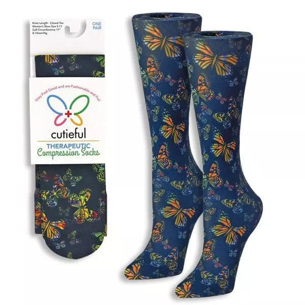 Kellis Gifts Socks Therapeutic Compression Socks - Butterfly Blue Socks for Women