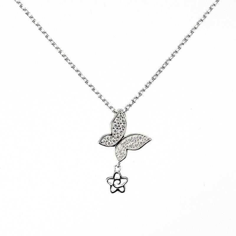 Kenturay Fine Fashion Jewelry-Necklace White Butterfly Necklace with Cubic Zirconia Sterling Silver