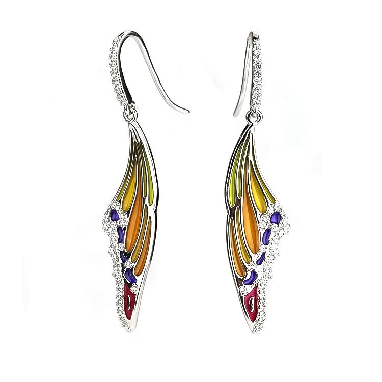 King He Fine Fashion Jewelry-Necklace Butterfly Earrings Fish Hook Sterling Silver Enamel Butterfly Necklace with Swarovski Crystal Top of the Line!