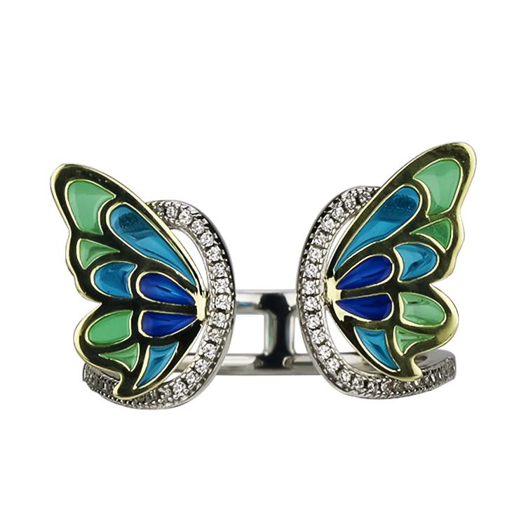 King He Fine Fashion Jewelry-Necklace Sterling Silver Enamel Butterfly Necklace with Swarovski Crystal Top of the Line!