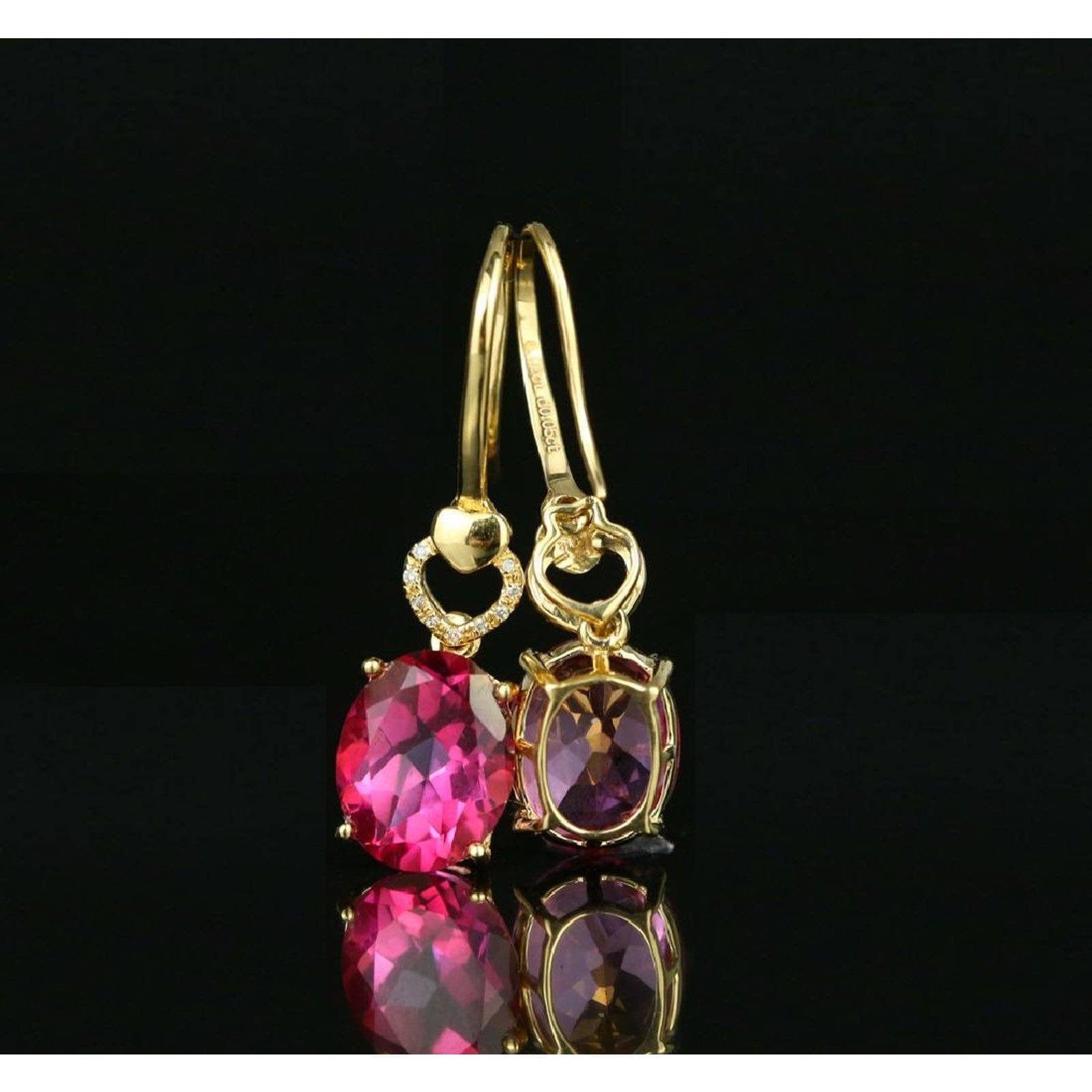 LA Fine Jewelry-Earrings Spectacular 18K Gold Pink Tourmaline and Diamond Earrings, 5.36 ctw