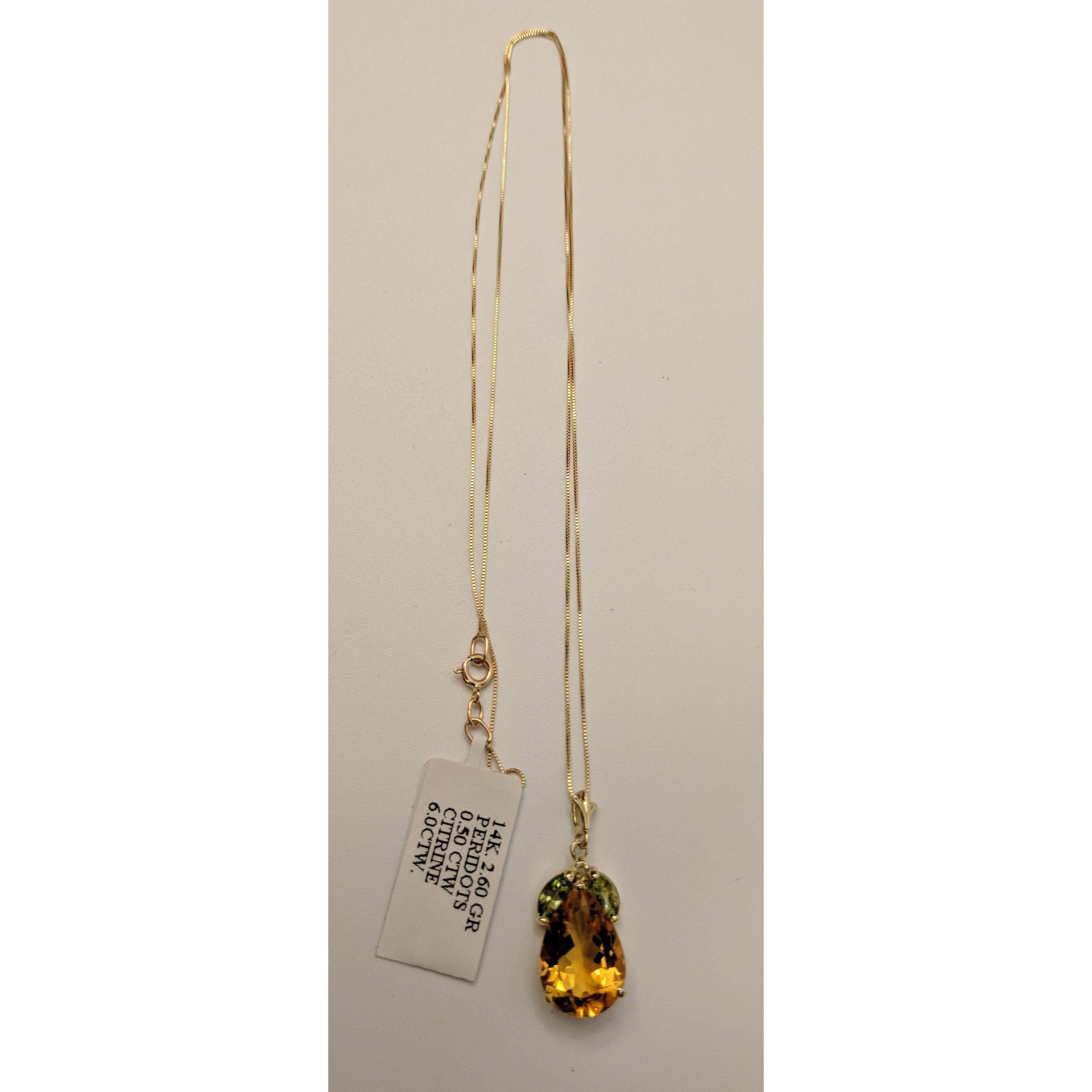 LA Fine Jewelry Necklaces Sparkling 6.5ctw Citrine and Peridot Necklace in 14K Gold