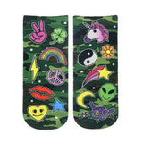 Living Royal Socks Peace Love Aliens and Unicorns Camo Color Ankle Socks *
