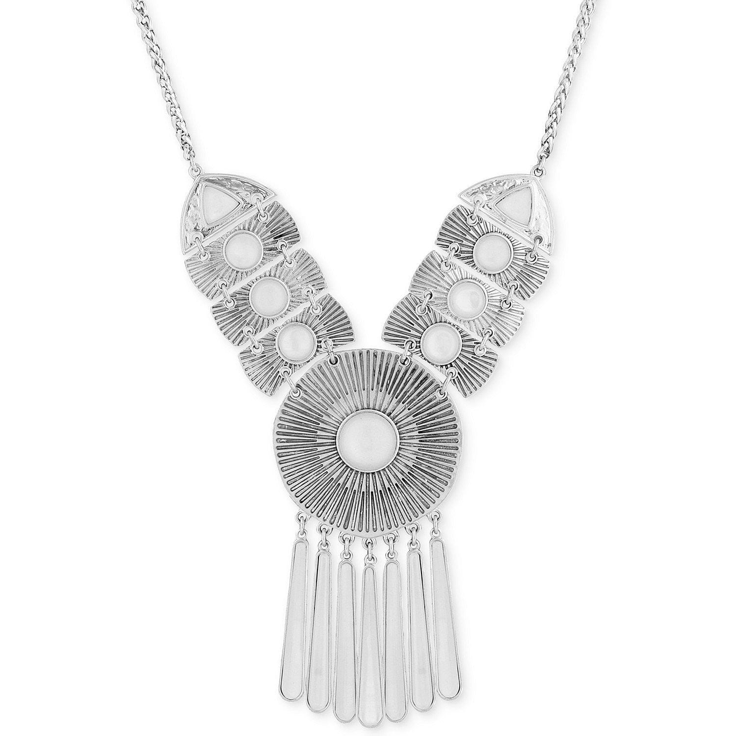 Macy's Fashion Necklace Necklace Lucky Brand Medallion Statement Necklace Silver Tone Matching Bracelets