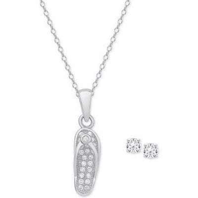 Macy's Jewelry SET-Fine Fashion 925 Silver FlipFlop Girl's Sterling Silver Earring & Necklace Set