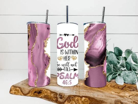 Main Street Designs Tumblers Psalms 46:5 God is Within Her She will Not Fall, Beautiful Sublimated Stainless Steel Tumbler