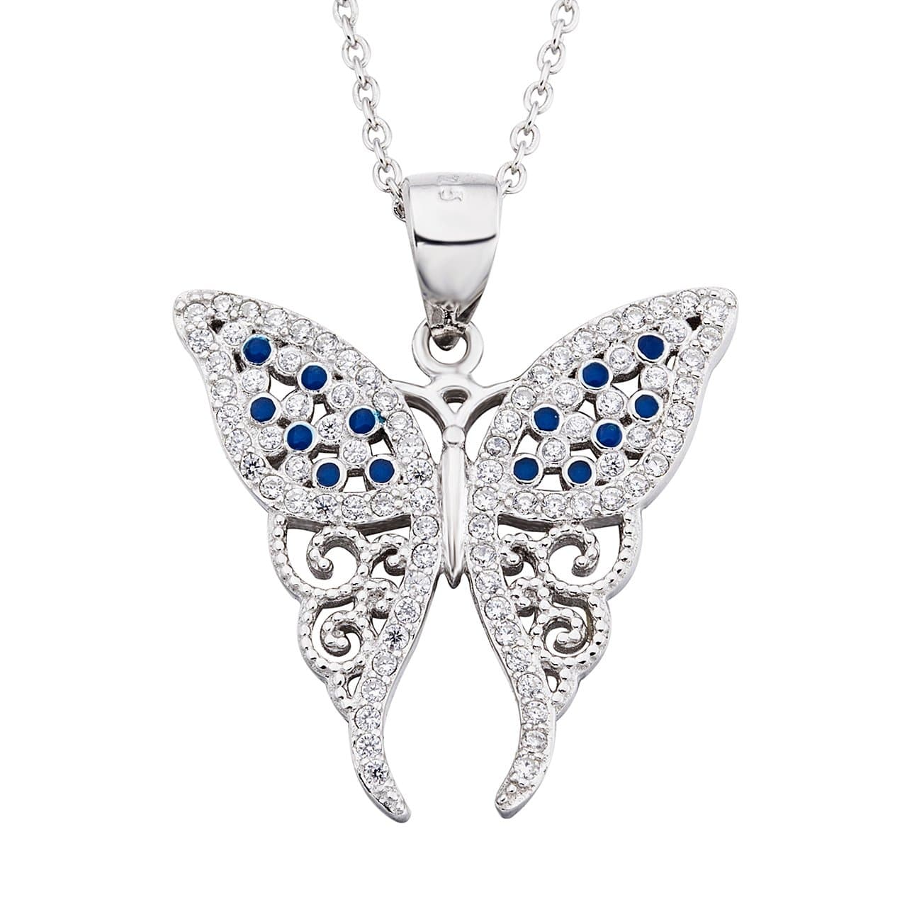 monica Fine Fashion Jewelry-Necklace Lrg Butterfly Necklaces Sparkling Beauties in Solid Sterling Silver