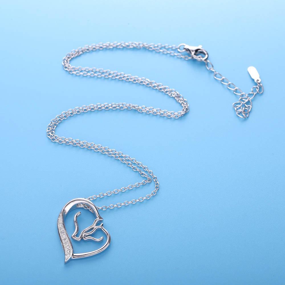 Monica Fine Fashion Jewelry-Necklace Mare & Foal Horse Head Heart Necklace Sterling Silver, Beautiful Gift for Horse Lovers!