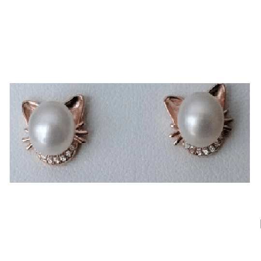 Monica Jewelry SET-Fashion 925 Silver Rose Gold Plated / Earrings Beautiful Pearl Cat Jewelry Sterling Silver Necklace