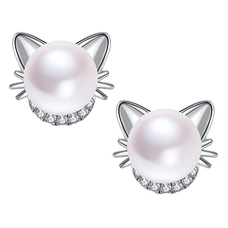 Monica Jewelry SET-Fashion 925 Silver Silver / Earrings Beautiful Pearl Cat Jewelry Sterling Silver Necklace