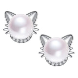 Monica Jewelry SET-Fashion 925 Silver Silver / Earrings Beautiful Pearl Cat Jewelry Sterling Silver Necklace