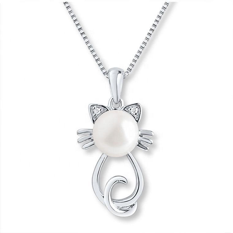 Monica Jewelry SET-Fashion 925 Silver Silver / Necklace Beautiful Pearl Cat Jewelry Sterling Silver Necklace