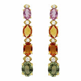 Multi Colored Sapphire & Diamond Rain Drop Earrings 14K Yellow Gold